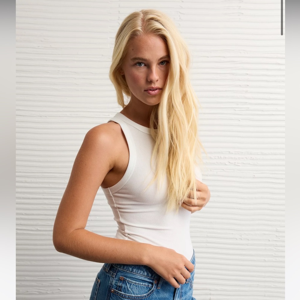 AMERICAN EAGLE HIGH NECK RIBBED BODY SUIT NWT WHITE LARGE